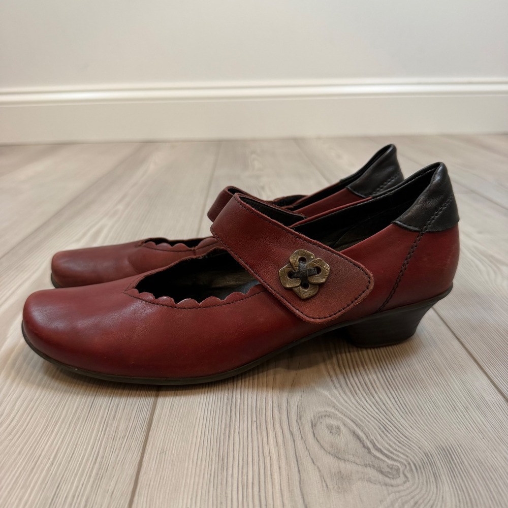 Remonte Dorndorf Burgundy Wine Leather Scalloped Mary Jane Heels 40 Round Toe